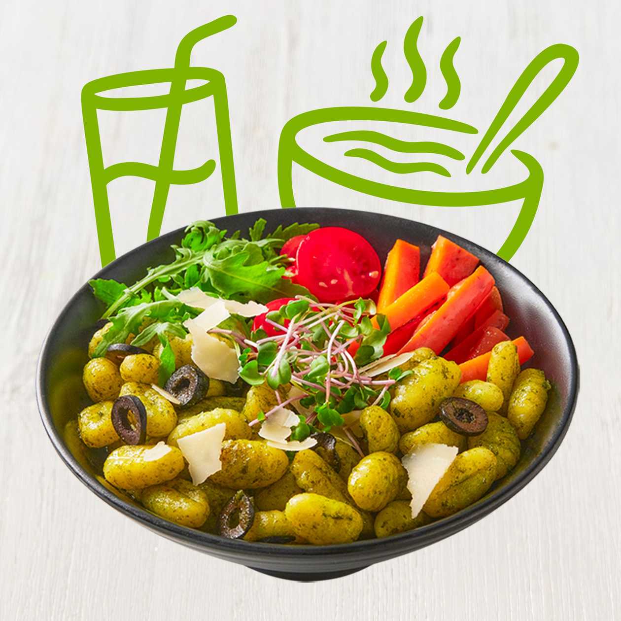 Menu bazalkový bowl noky bez masa