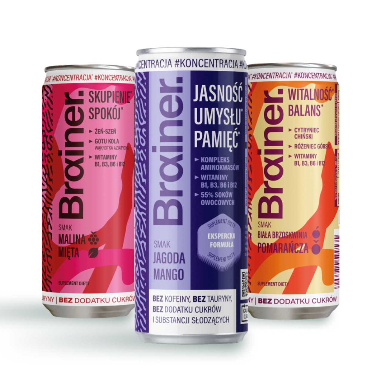 3x Brainer: Jagoda + Malina + Brzoskwinia 3x250ml