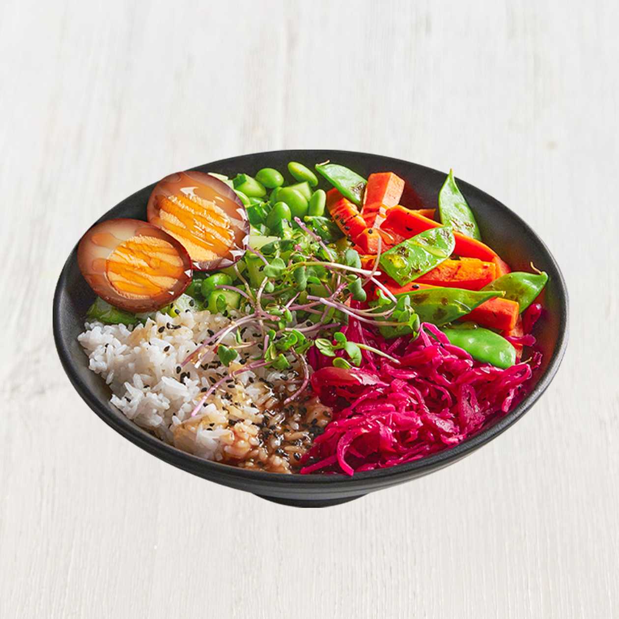 Teriyaki veggies bowl s grilovanou zeleninou a marinovaným vejcem