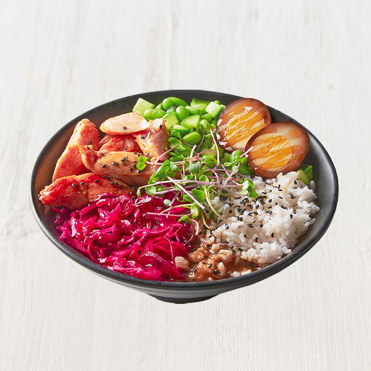 Teriyaki chicken bowl s kuřetem a marinovaným vejcem