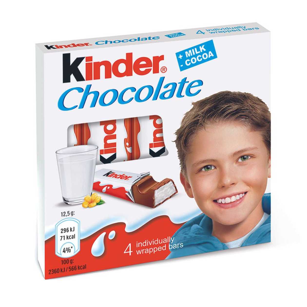 Batoane de ciocolata cu lapte Kinder, 4 bucati, 50 g