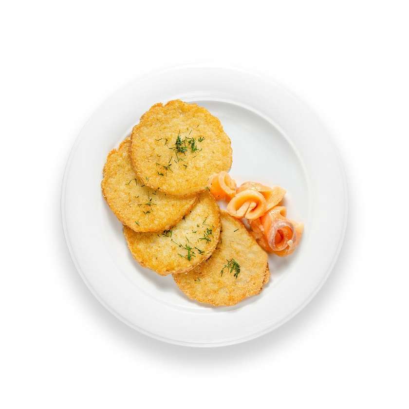 Potato pancakes with salmon