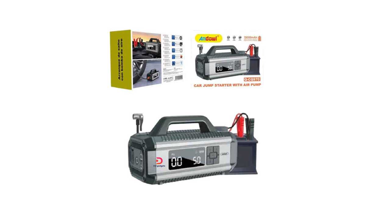 #340B9#Andowl®Q-CQ970 15000mAh,150W, Portable Car Battery Jump Starter with Air Pump – Black