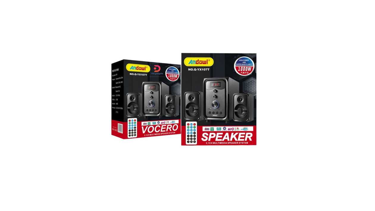 #490F1#Andowl®Q-YX107T 2.1 Computer Speaker Sys/ 1000W PMPO+USB, MicroSD, Bluetooth, R/Control-Black