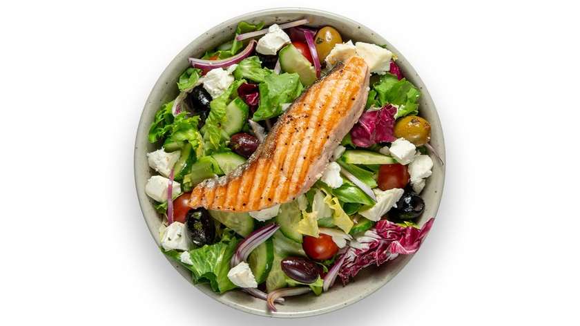 Salad with feta, salmon