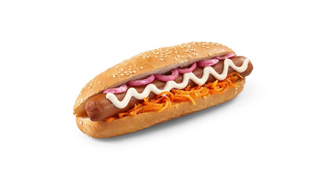 Asian hot dog with white baguette