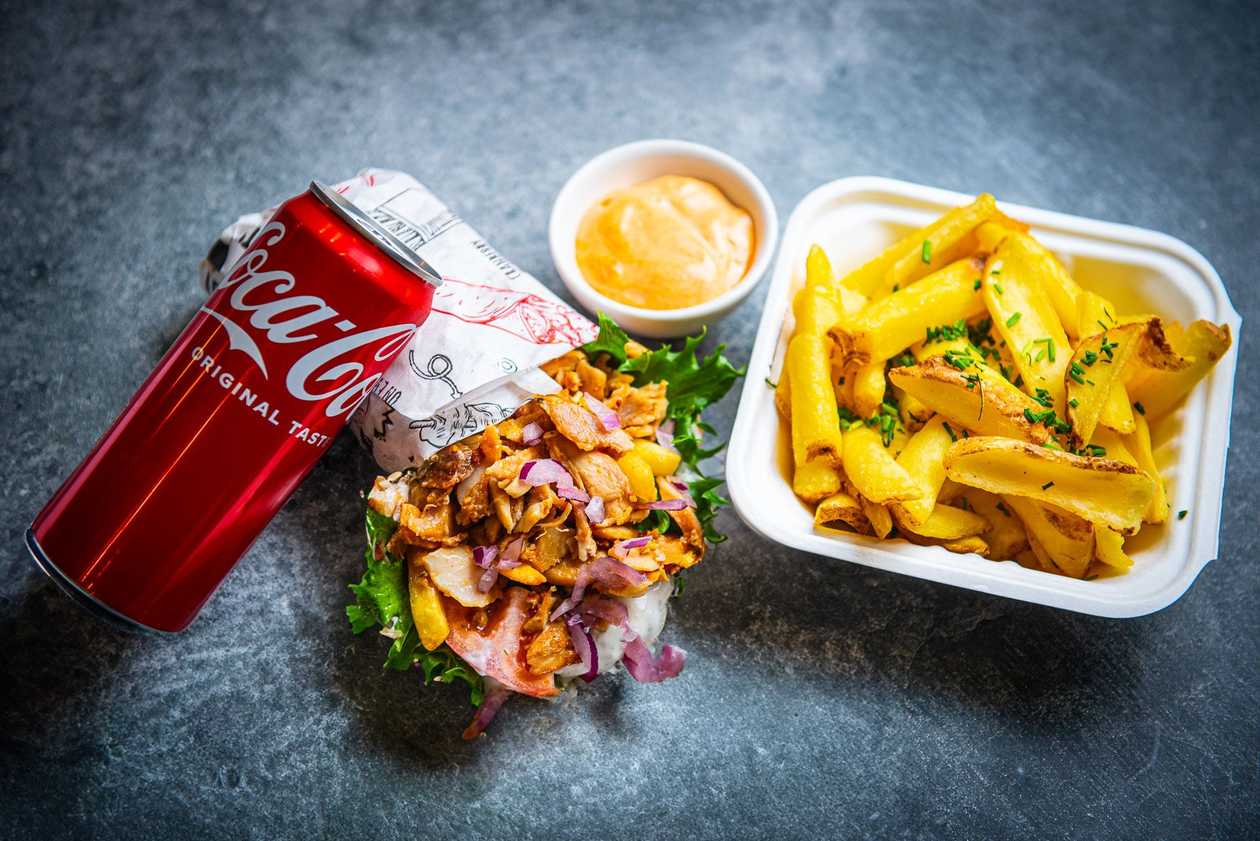 1 Small Greek pita chicken+fries+coke