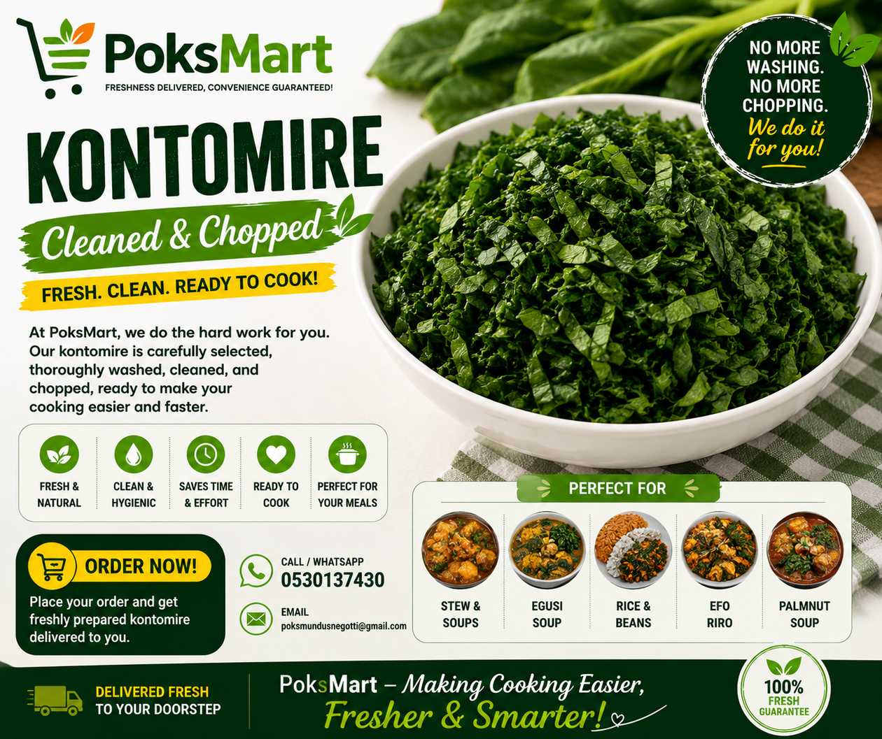 🥬 POKSMART CLEANED & CHOPPED KONTOMIRE 🥬