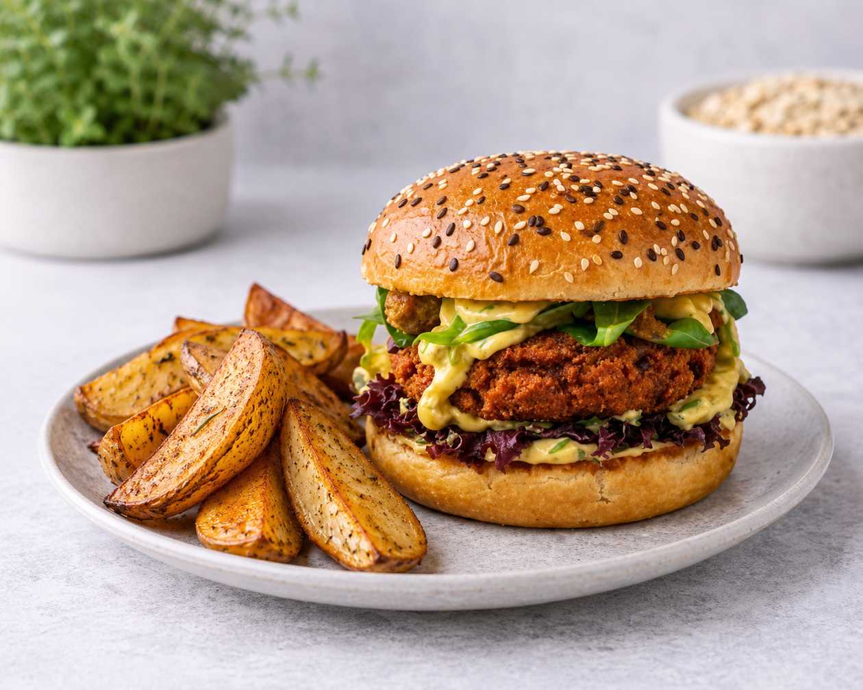 Burger with French Fries or Mixed Fried Vegetables