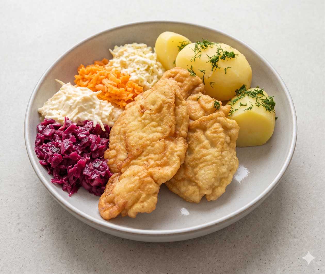 Pork Escalopes + Potatoes + Set of Salads
