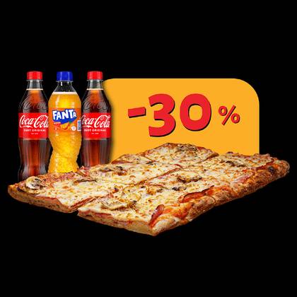 Pizza cu Sunca si Ciuperci intreaga ( 6 felii ) cu 3 bauturi racoritoare incluse