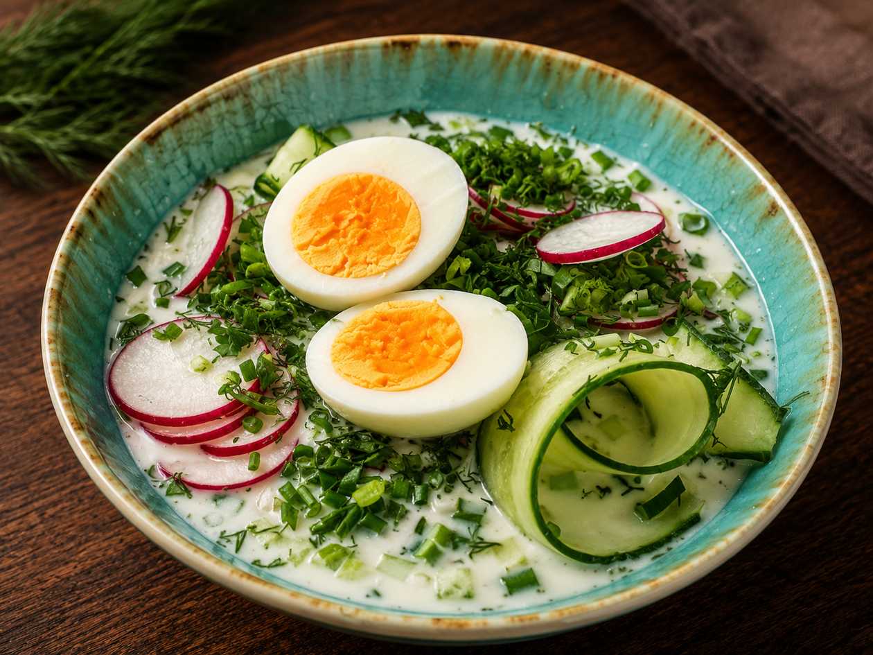 Yogurt Okroshka with Smoked Meat and Horseradish