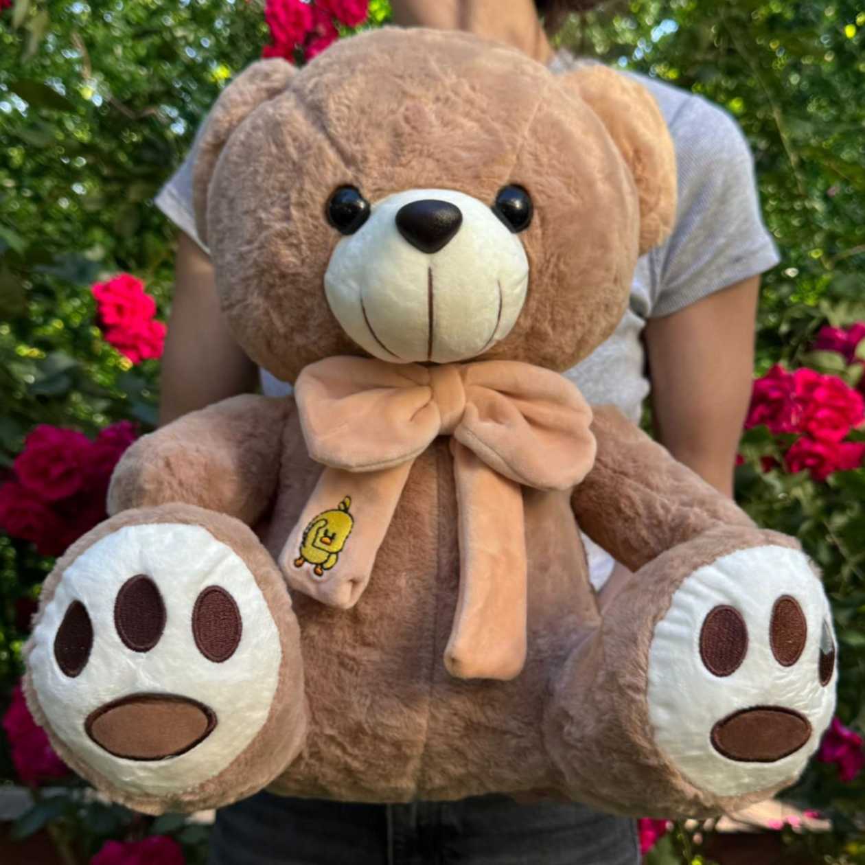 Soft plush toy bear biege with bow (43cm)