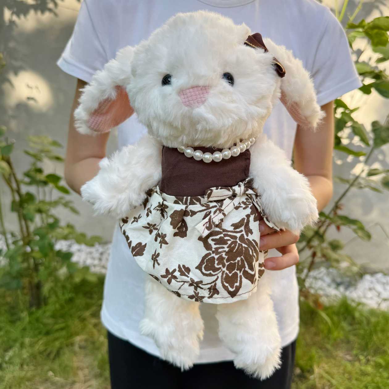 Soft plush toy rabbit white in dress (30cm)