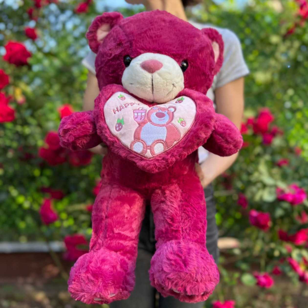 Soft plush toy bear fucsia "Happy" (50cm)
