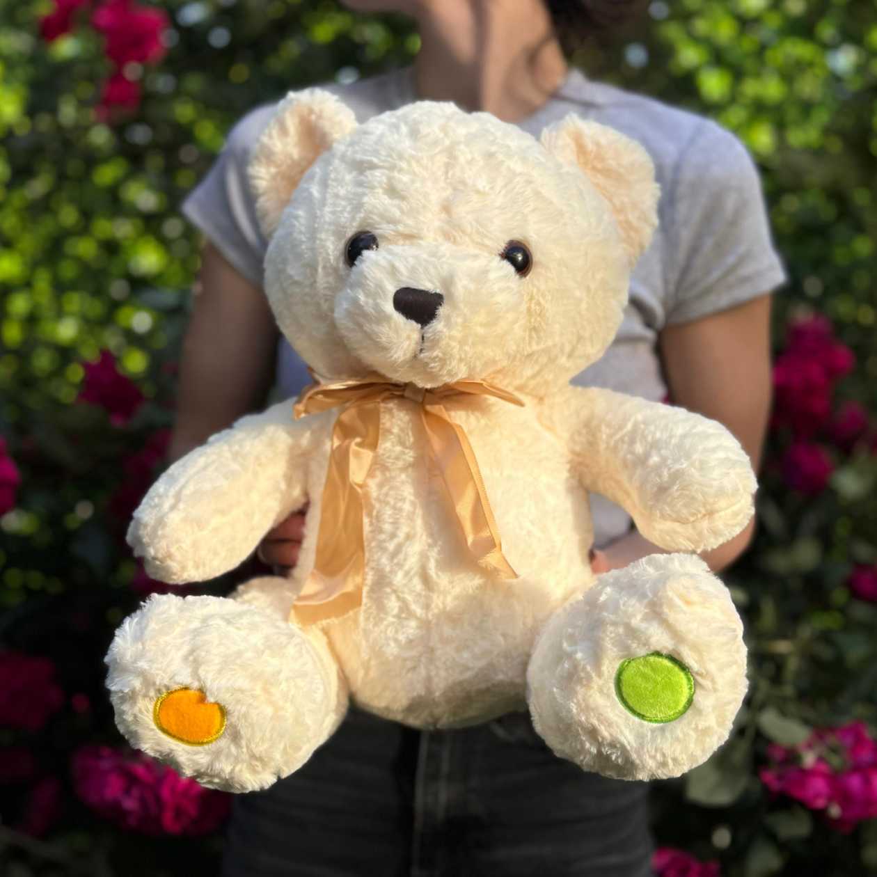 Soft plush toy bear white with bow (35cm)