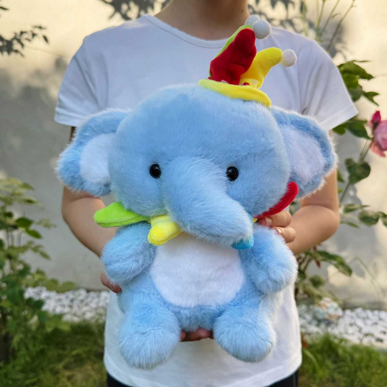 Soft plush toy elephant light blue (25cm)