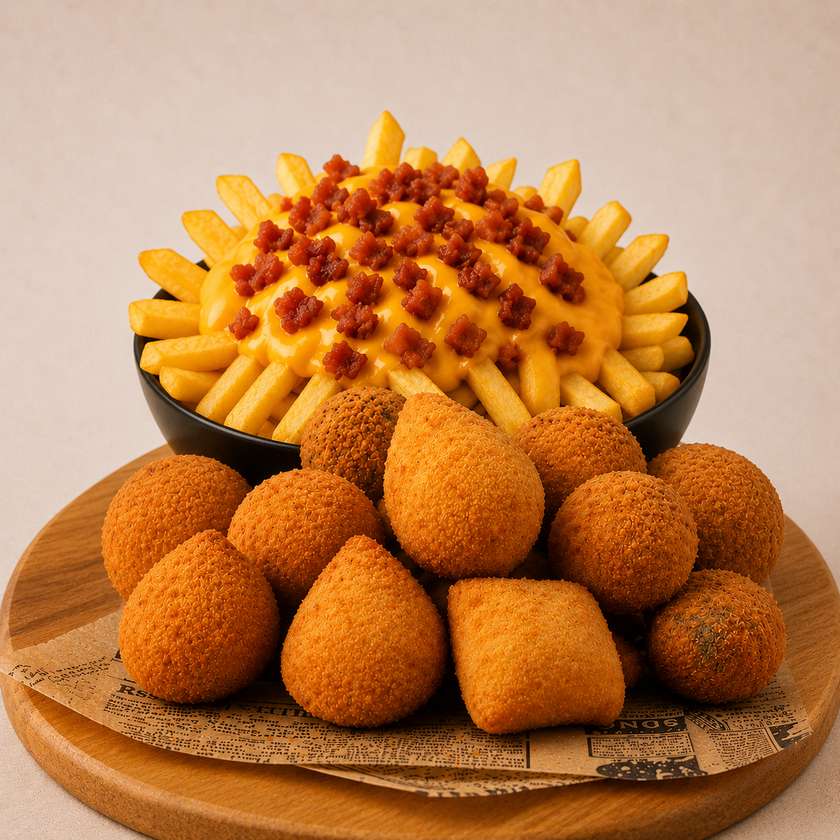 Combo 2 - 30 Salgados Miniatura Sortidos + Batata Frita com Cheddar e Bacon