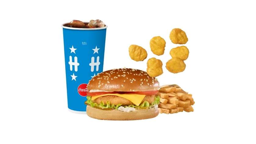 Chicken burger large meal + chicken nuggets 6 pcs & 1 dip