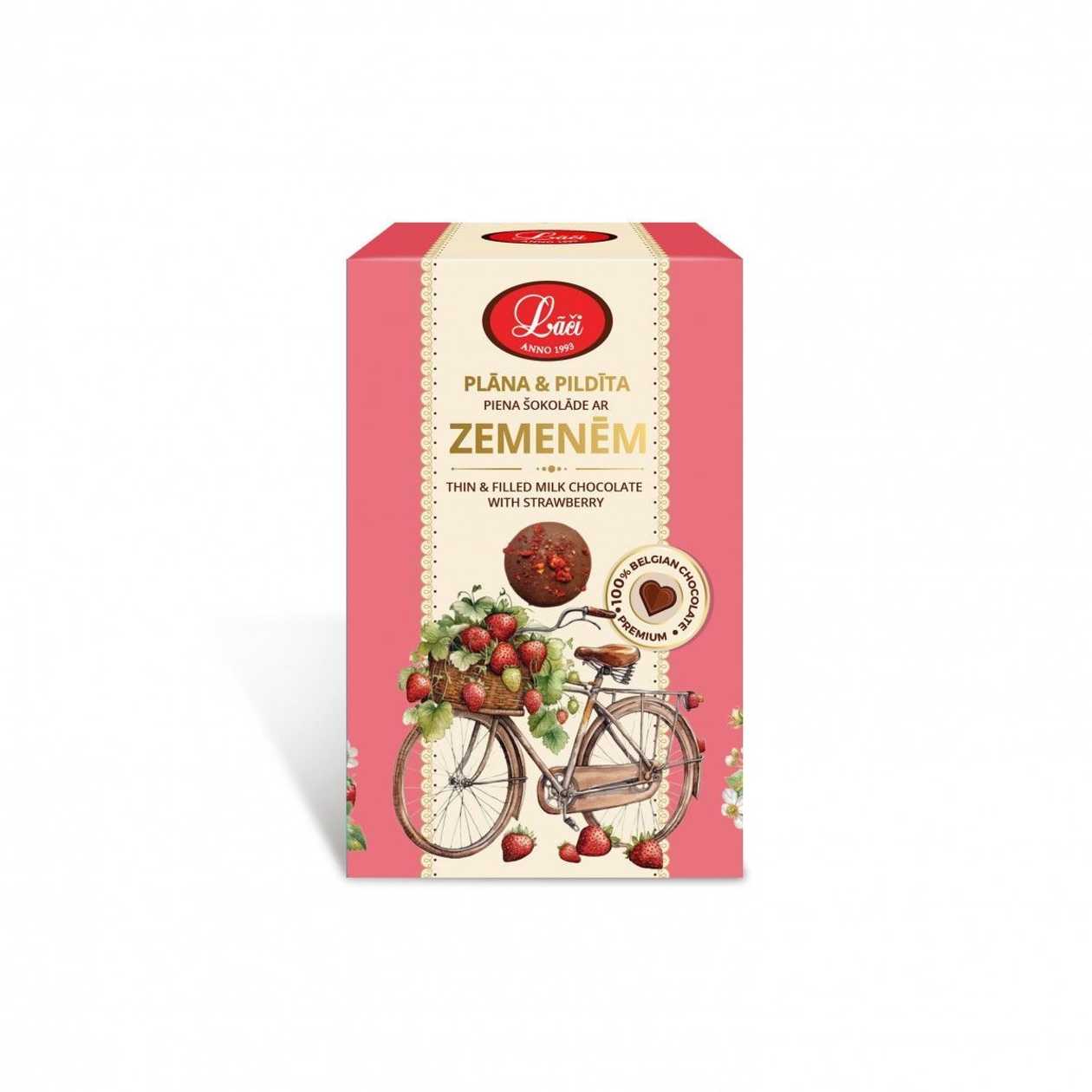 Plāna & pildīta piena šokolāde ar zemenēm, 60g