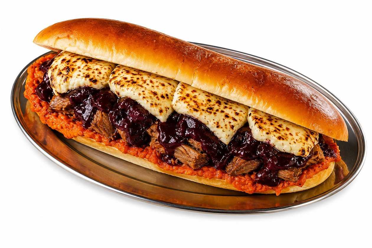 Baghetă MARE cu obrăjori porc si brânză burduf