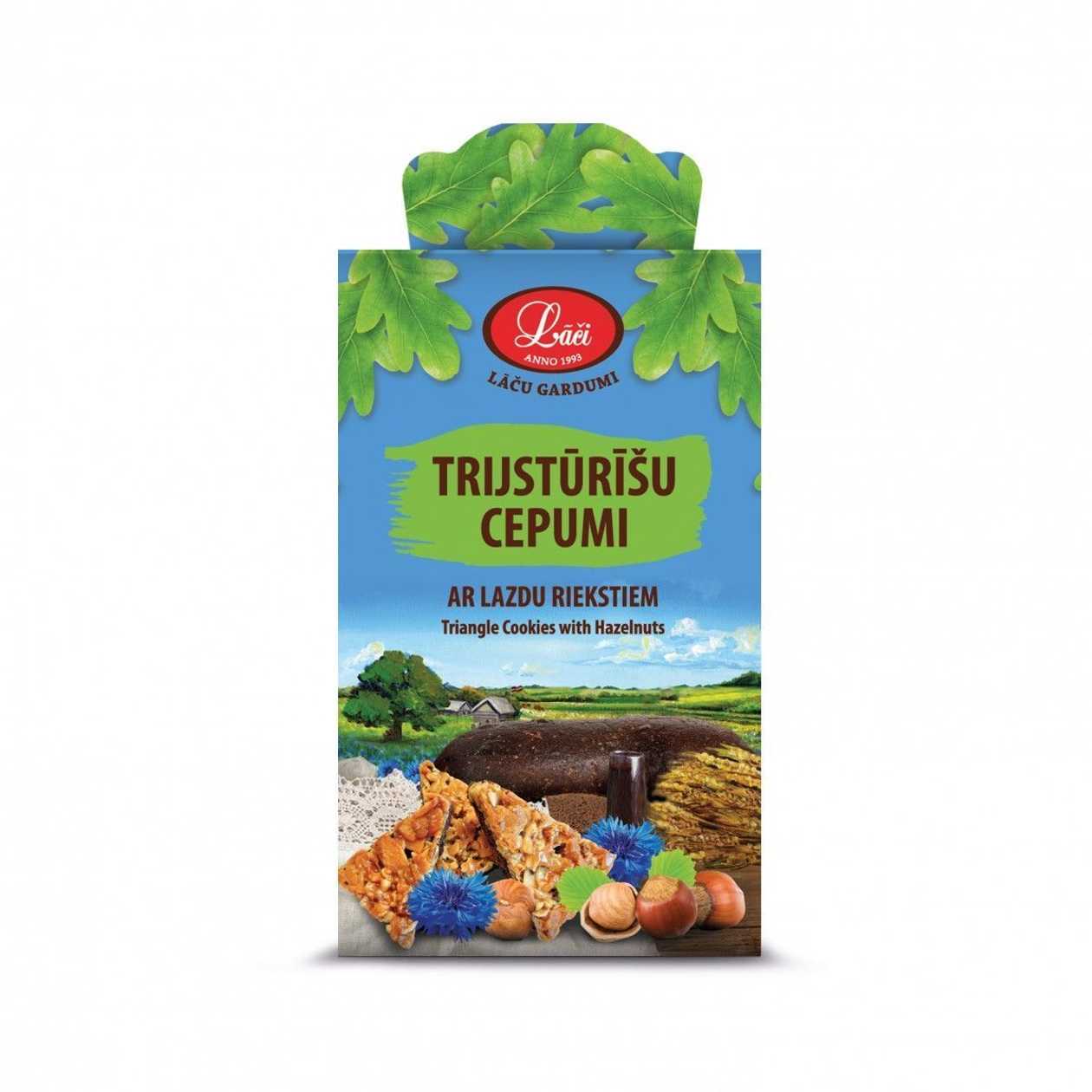 Trijstūrīšu cepumi ar lazdu riekstiem, 150g
