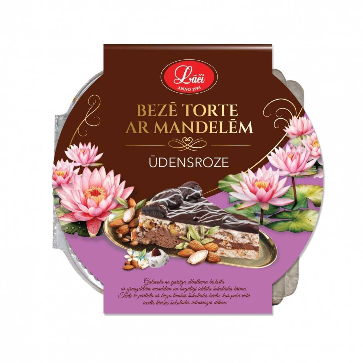 Bezē torte ar mandelēm "Ūdensroze", 500g