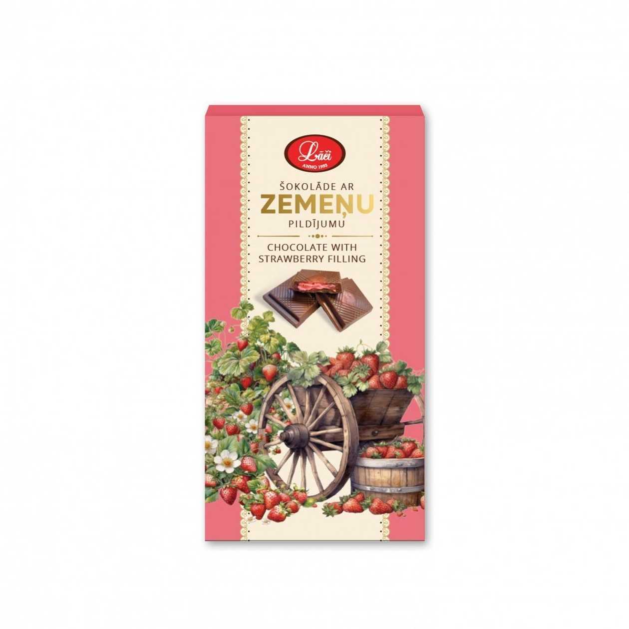 Piena šokolādes tāfelīte ar zemeņu pildījumu, 100g