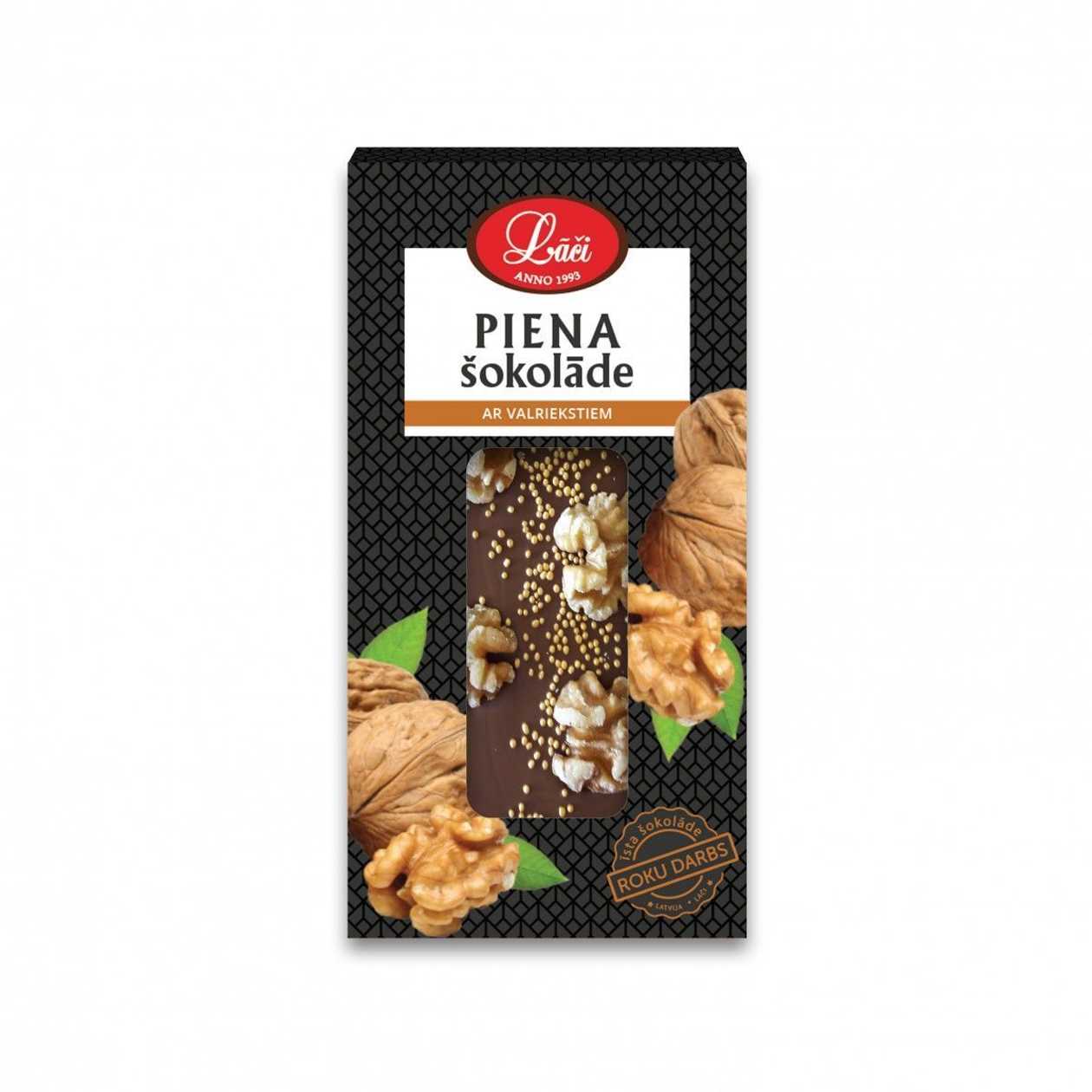 Piena šokolādes tāfelīte ar valriekstiem, 90g