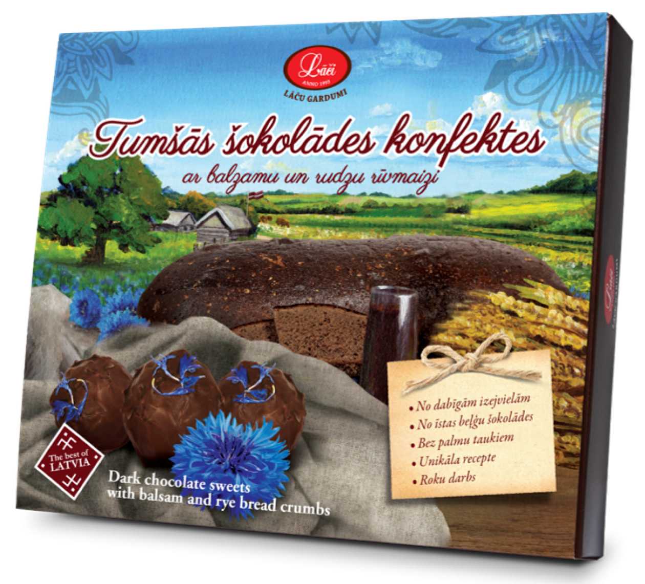 Tumšās šokolādes konfektes ar balzamu un rudzu rīvmaizi, 160g