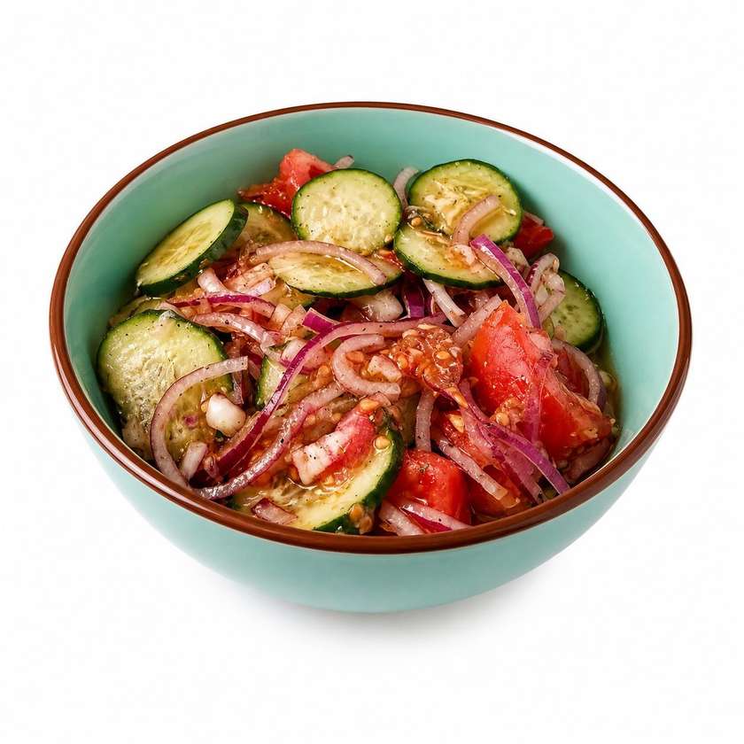 Salata de vara cu rosii, castraveti si ceapa