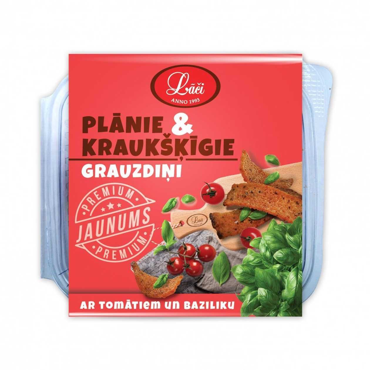 Plānie & kraukšķīgie grauzdiņi ar tomātiem un baziliku, 100g