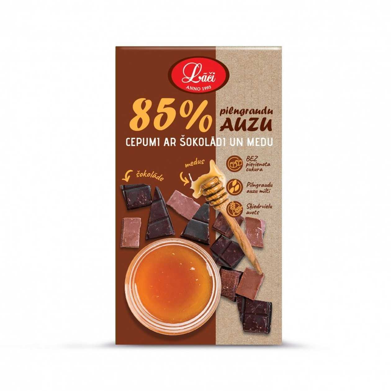 Pilngraudu auzu cepumi ar šokolādi un medu, 140g