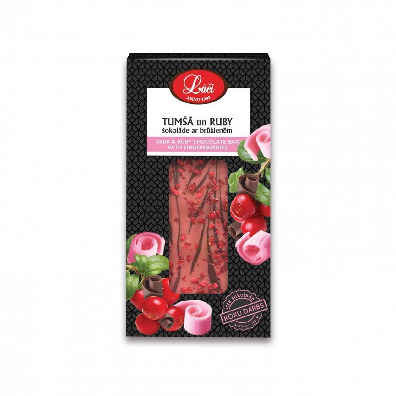 Tumšās & Ruby šokolādes tāfelīte ar brūklenēm, 85g