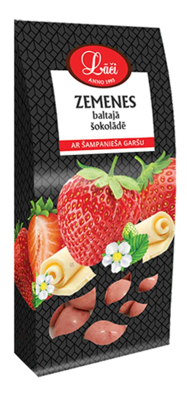 Zemenes baltajā šokolādē ar dzirkstošo vīnu, 100g