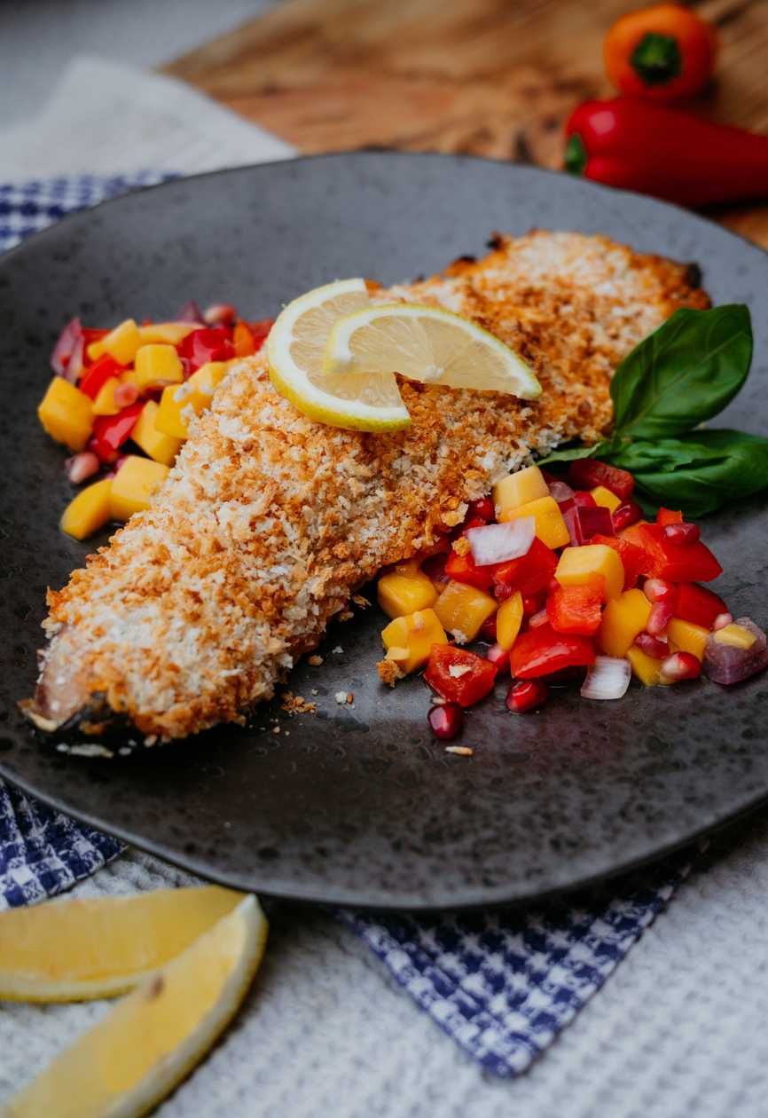 Catfish with celeriac cream, rosemary-wine sauce and roasted carrots