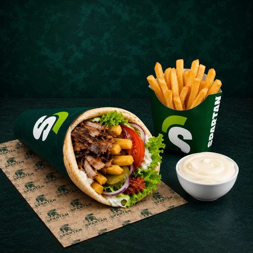 Gyros lipie Amestec + cartofi prajiti + sos