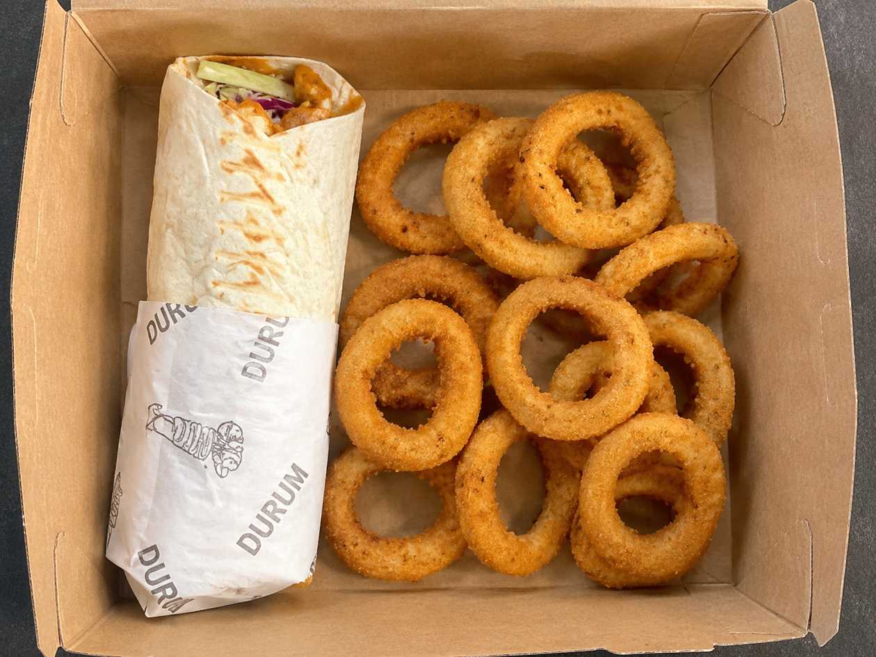 Durum kebab + Argolas de Cebola