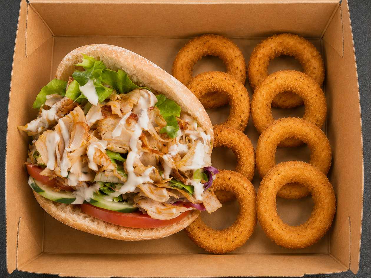 Kebab + Argolas de Cebola