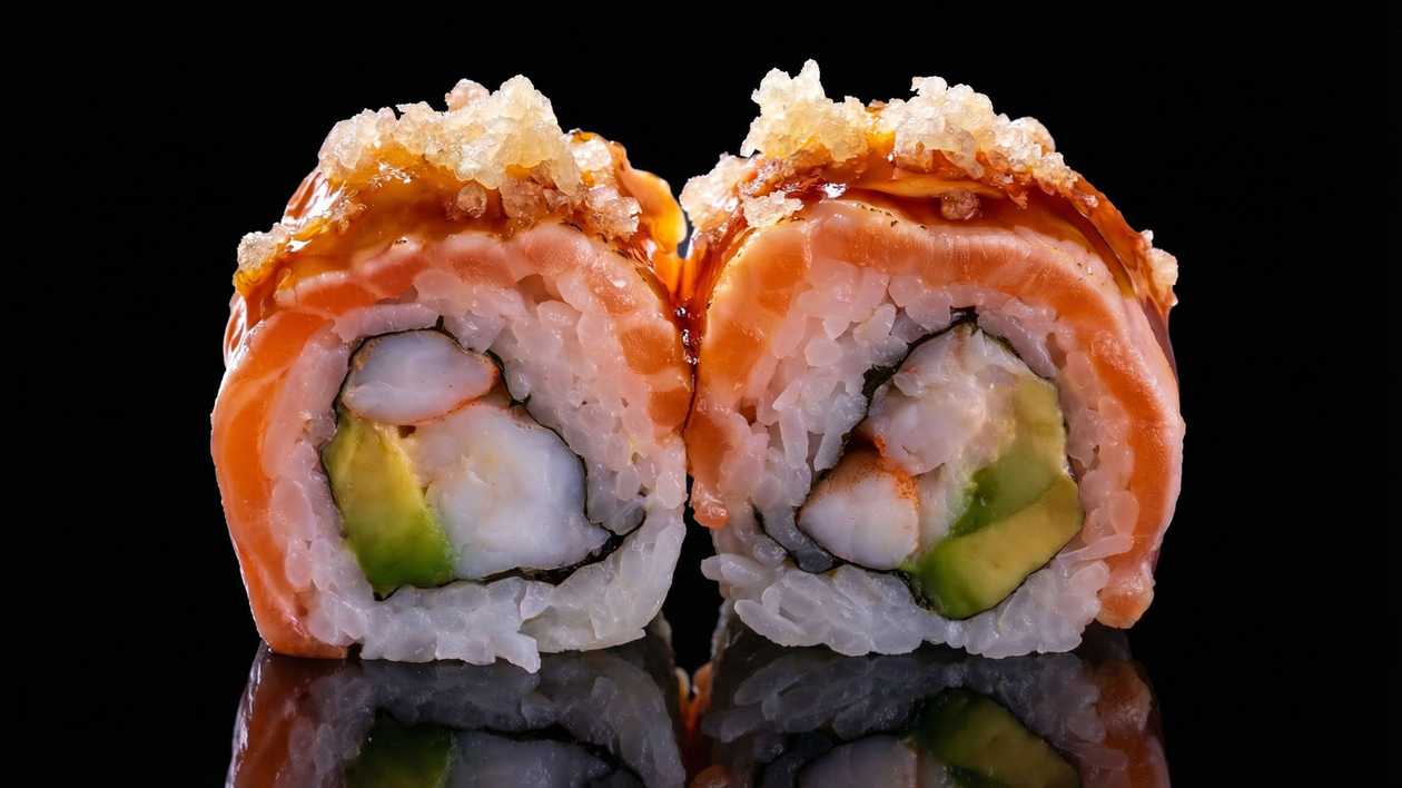 Sizzling crunchy sake ebi maki