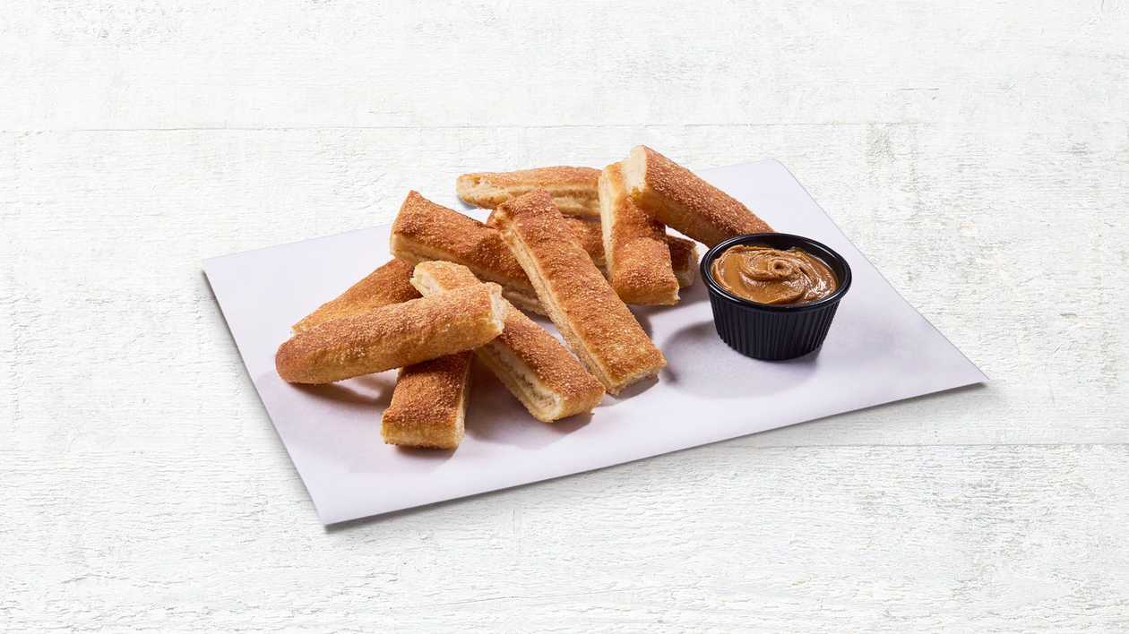 Cinnamon Bread Sticks with Caramel Biscuit Dip