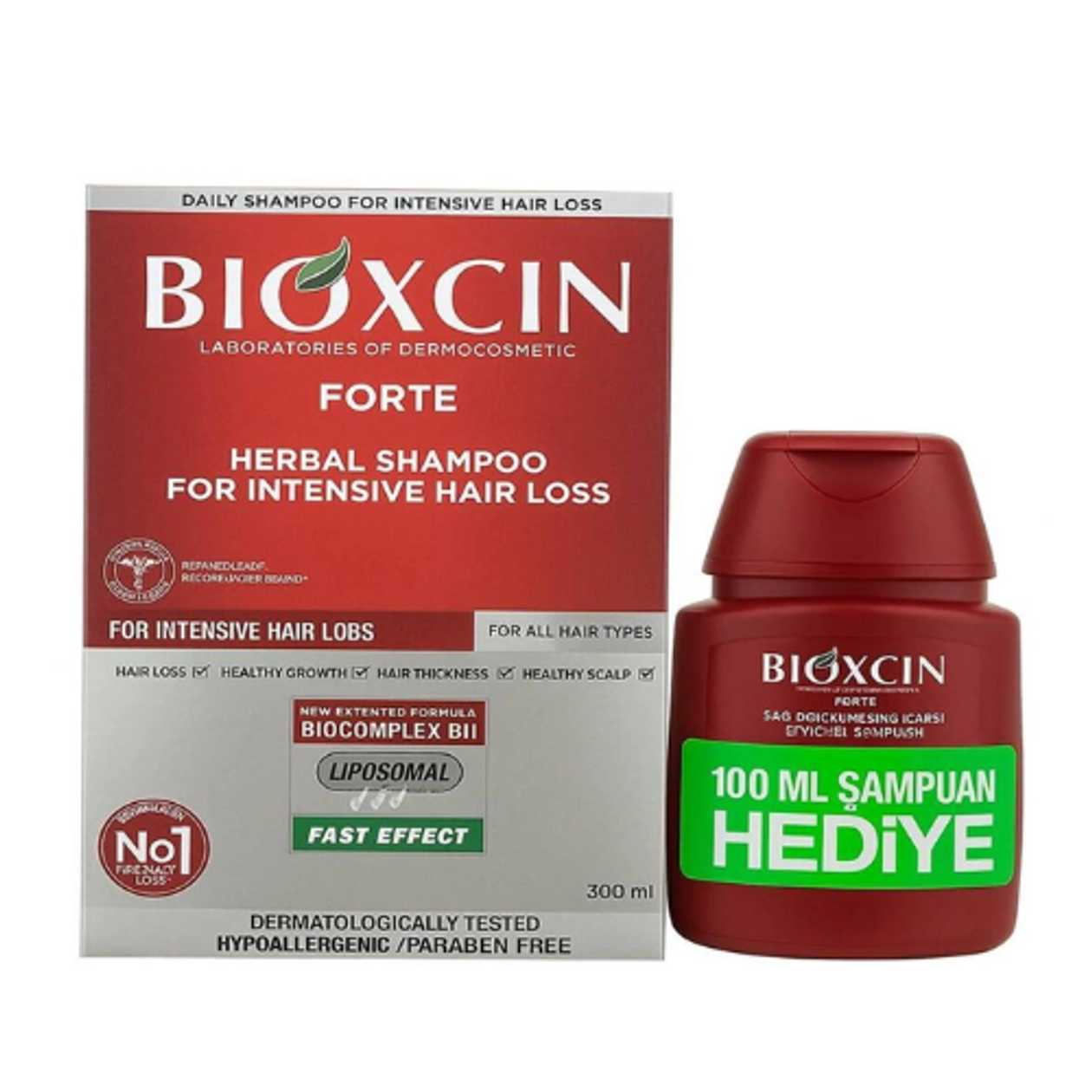 Bioxine - Forte Shampoo for Intensive Hair Loss Prevention for All Hair Types 300ml + 100ml