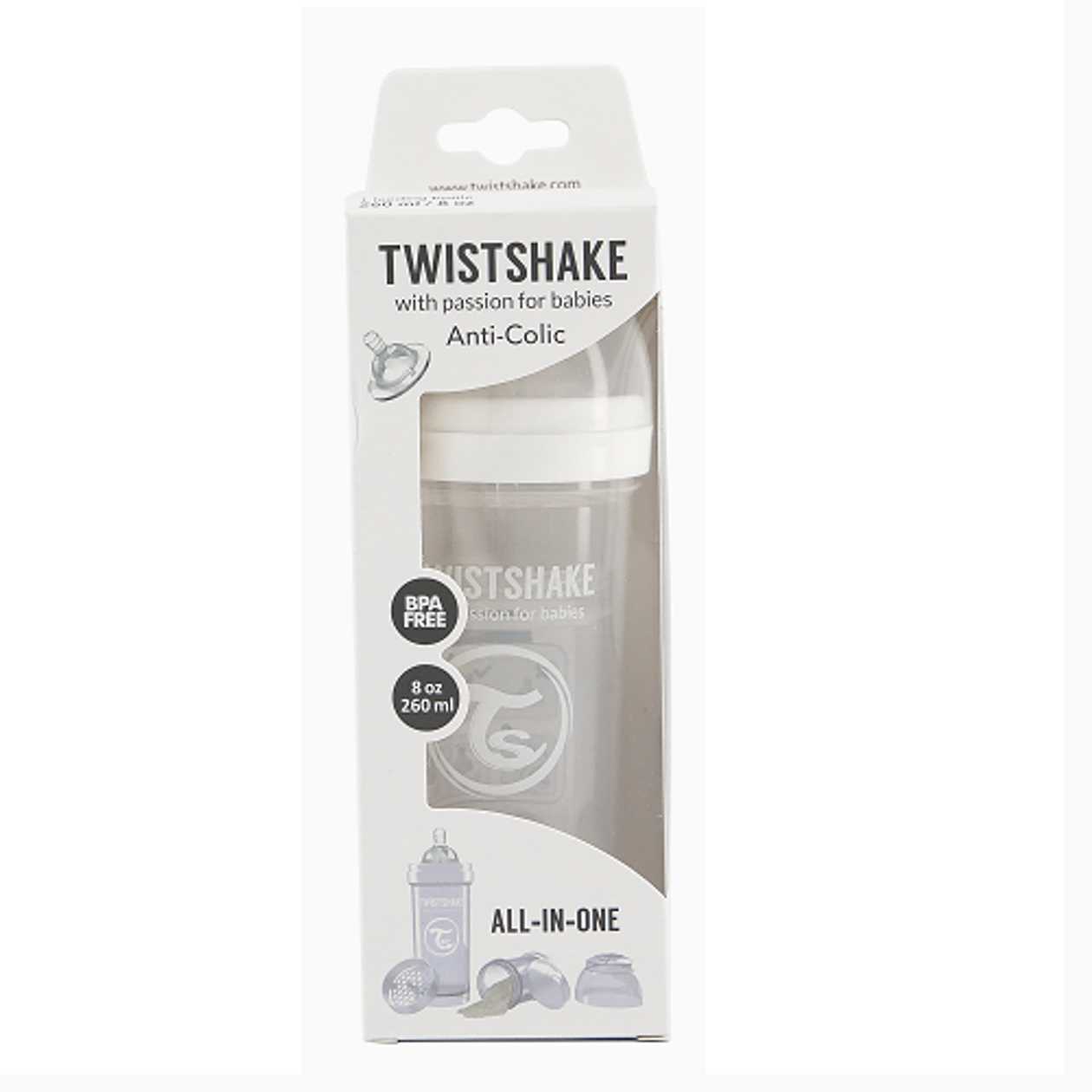 Twist Shake - Anticolic White Bottle 260ml 0120