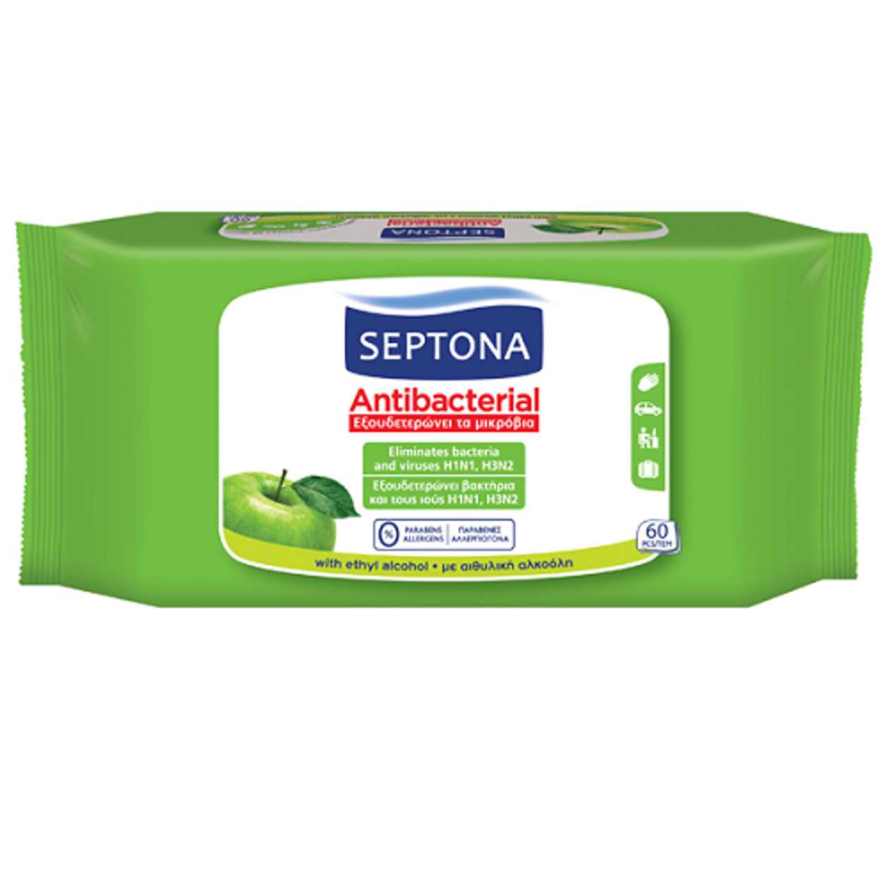 Septona - Antibacterial Green Apple Extract Wet Wipes #60