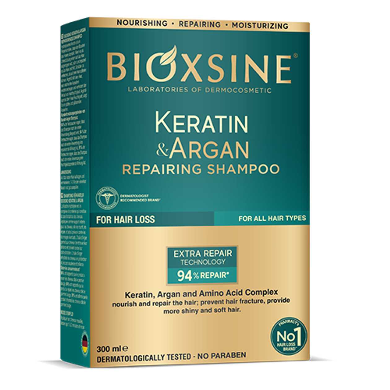Bioxine - Keratin and Argan Shampoo for Hair Loss Prevention, Restorative for All Hair Types 300ml 2054/1613