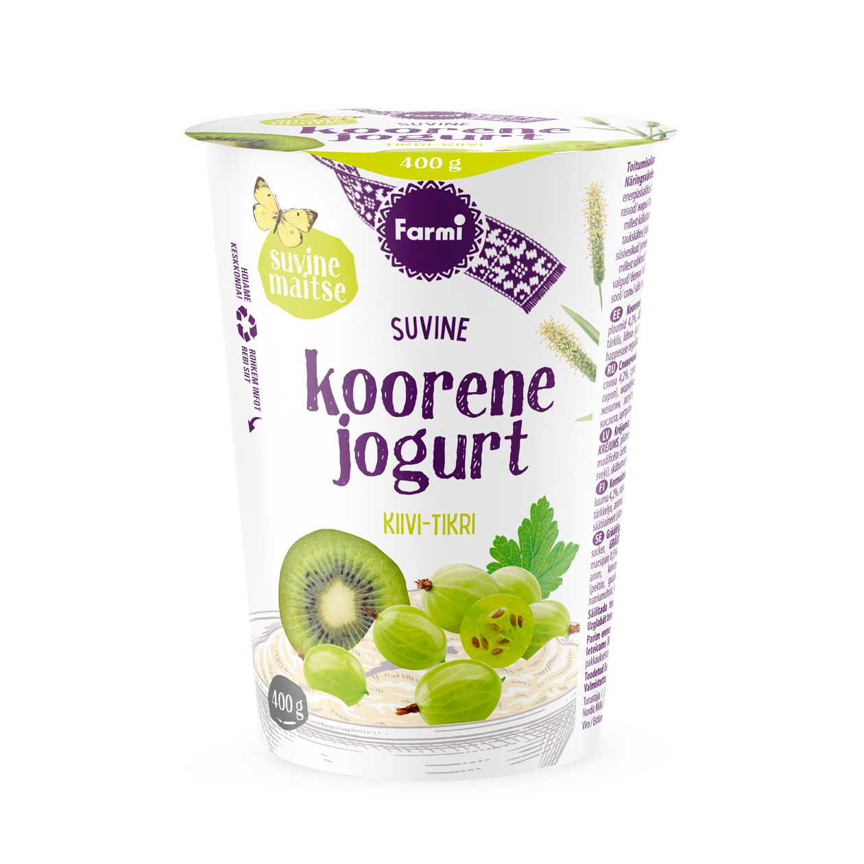 Farmi, koorene jogurt kiivi ja tikriga, 400g (aegub peagi)