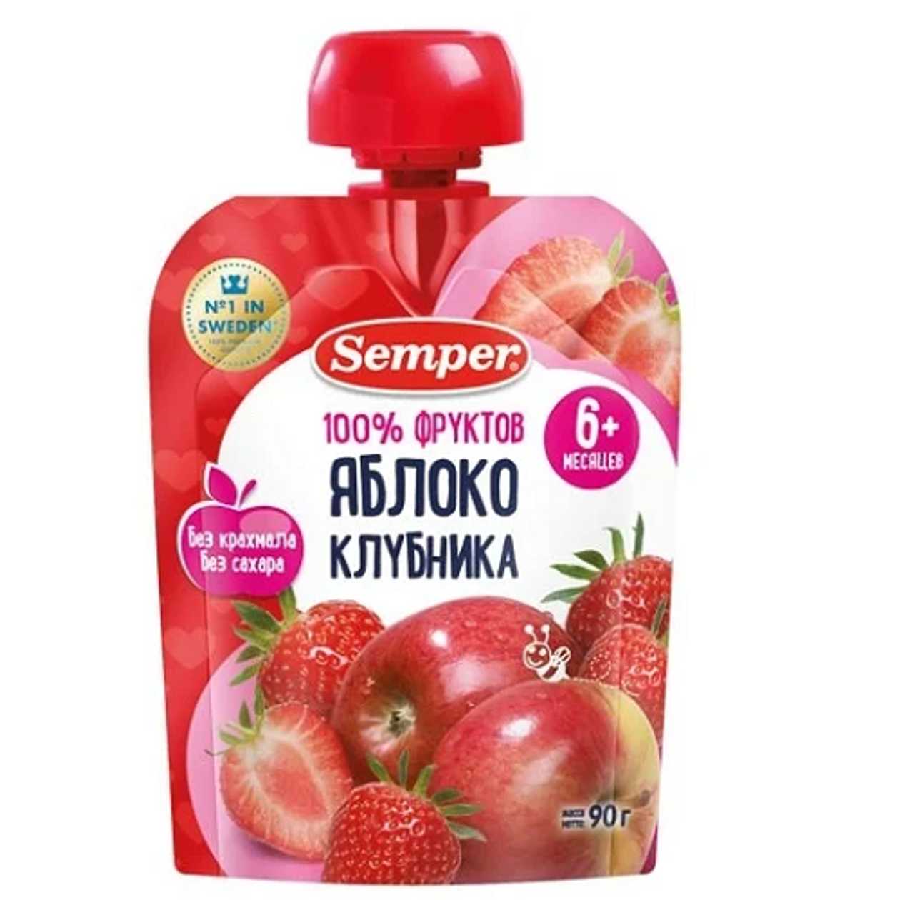 Semper - Sugar-Free Apple and Strawberry Puree /6m+/ 90g 1442/1239