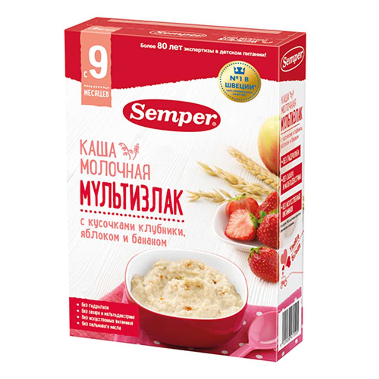 Semper - Milk Porridge, Sugar-Free Multigrain with Banana, Strawberry, and Apple /9 months+/ 180g 1595