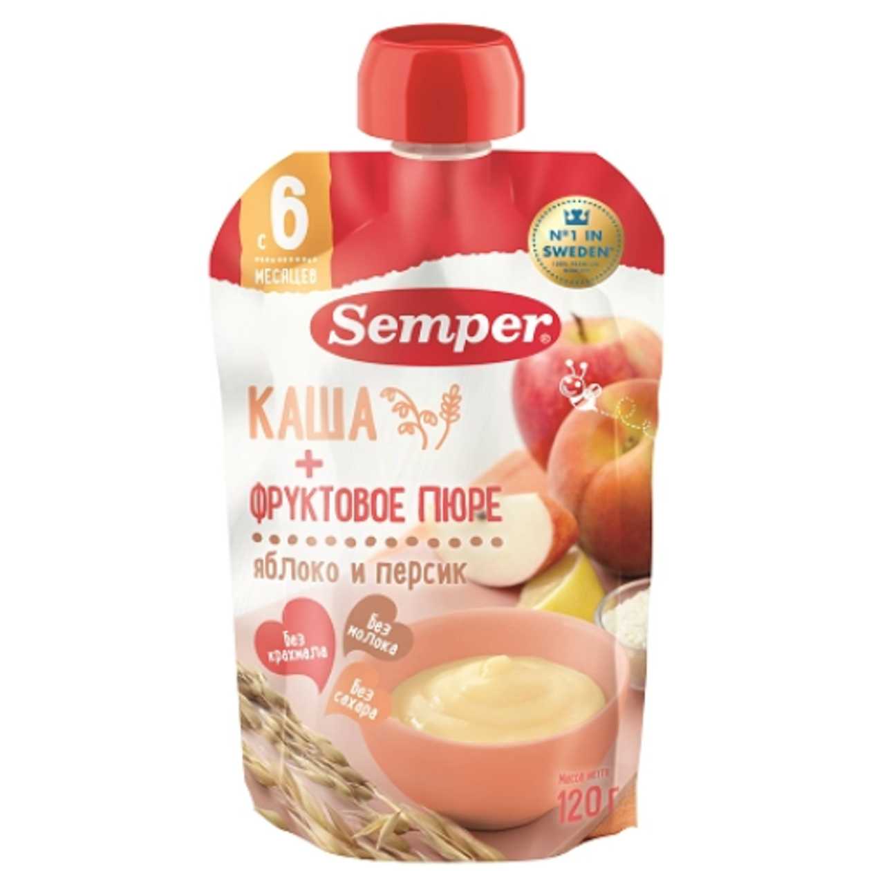 Semper - Sugar-Free Apple and Peach Porridge for 6 Months+ / 120g