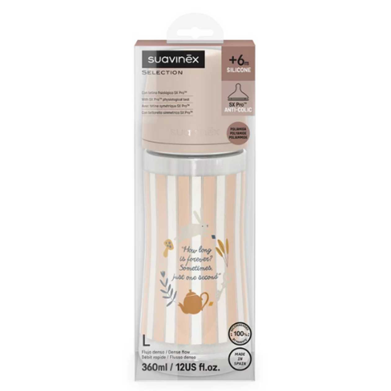 Suavinex - Premium Round Silicone Plastic Bottle /6m+/ 360ml 3346